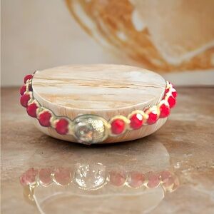 Red Beaded Bracelet with silver Buddha Accents is for women adjustable